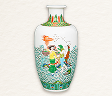 《渔家乐》古彩装饰瓷瓶
